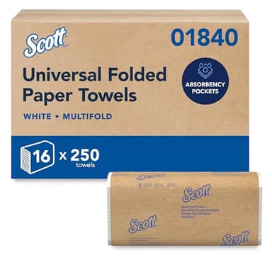 Scott Professional Universal Multifold Paper Towels, Bulk (01840), Absorbency Pockets, White, 9.2"x9.4" Towel, Compressed, Compact (250 Sheets/Pack, 16 Packs/Case, 4,000 Sheet Total)