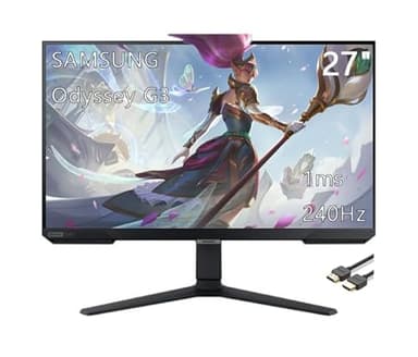 Samsung 27" Odyssey G4 Series FHD Gaming Monitor, 240Hz, 1ms, G-Sync Compatible, AMD FreeSync Premium, Ultrawide Game View, HDR 10, HDMI, Black, with HDMI Cable