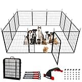 IGOOUO Dog Play Pen Indoors/Outdoor,32'' Portable Dog Crates with Easy-Carry Straps,12 Panels Dogs Pen Play Pen for Medium/Large Dogs,Rustproof Metal Pet Playpen for Camping RV Yard (with Two Doors)