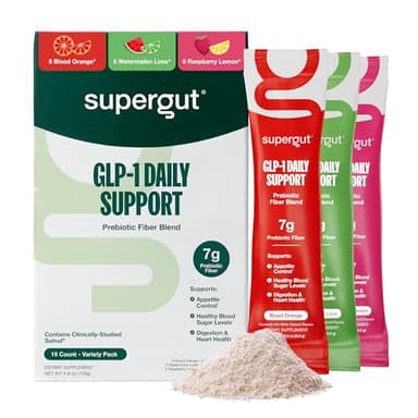Supergut GLP1 Daily Support, Variety Pack - High Fiber GLP-1 Supplement Powder for Women & Men - Sugar-Free Drink Mix for Gut Health & Digestive Support (15 Servings)