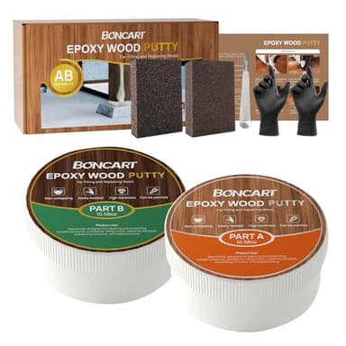Boncart Epoxy Wood Putty, High Strength Filler Putty, Stainable 2-Part Epoxy Filler, 21.16 oz Structural Wood Repair Kit, Wooden Furniture Repair Kit for Damages (White)