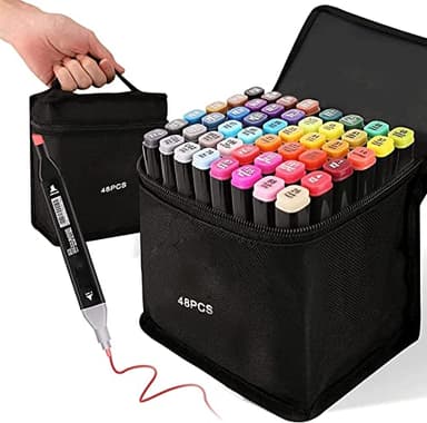 Kebuye 48 Colors Alcohol Markers Set, Dual Tips Blender Art Markers for Drawing Sketching Coloring Artist Pens and Underlining, Professional Permanent Sketch Marker for Kids adult coloring