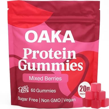 ipxkwll OAKA Protein Gummies, 20g Protein per Serving, Support Hair, Skin, Nails Health, Boost Energy, Protein Supplement for Women Men, Zero Sugar, Vegan, Mixed Berries Flavor, 60 Gummies
