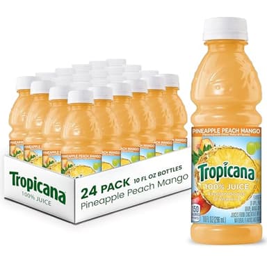 Tropicana 100% Pineapple Peach Mango Juice, Single Serve, 10 Fl Oz Bottles (Pack of 24) - Real Fruit Juice, Vitamin C, B & E Rich, No Added Sugars, No Artificial Flavors