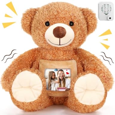Liliful Bear Stuffed Animal Custom Operation Recorder Bear with Voice Recorder 12 Inch Remembrance Animal Personalized Plush Toy with Photo Frame for Baby Shower Wedding Birthday Gifts(Light Brown)