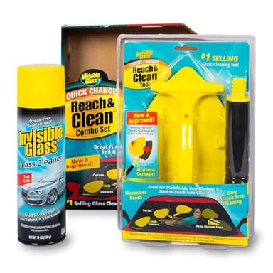 Invisible Glass 99031 Reach & Clean Glass Windshield Cleaner Tool Combo Kit With Premium Aerosol Glass Cleaner, Extendable Handle, (2) Reusable Quick Change Microfibers, and Storage Bag