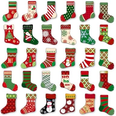 MORCART 30PCS Christmas Magnets for Fridge, Merry Xmas Sock Magnets Refrigerator Decoration for Dishwasher Locker Whiteboard Magnetic Board Cabinets Classroom Office Cubicle
