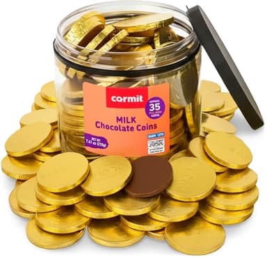 Carmit Gold "Real" Milk Chocolate Coins Tub, 7.4 oz (Approx. 35 Large Coins) | Individually Wrapped Hanukkah Gelt | Holiday Candy, Party Favors | Gluten Free | Perfect Chanukah Dreidel Game | Kosher - Chalav Yisroel