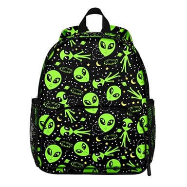 pqonmsd Cool Alien Green Kids Backpack,Lightweight Toddler Bag for Boys Girls,Adjustable Straps Preschool Nursery Travel Bookbag