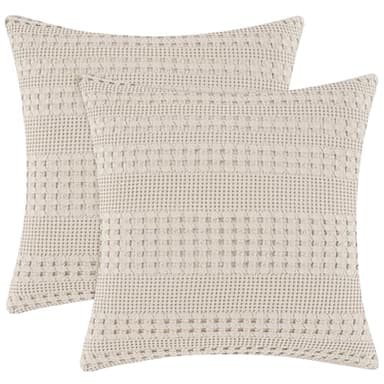 PHF 100% Cotton Waffle Weave Pillow Covers 24" x 24", 2 Pack Luxury Square Shell for Elegant Home Decor, No Filling, Luxury Aesthetic Soft Pillow Covers for Bed, Oatmeal