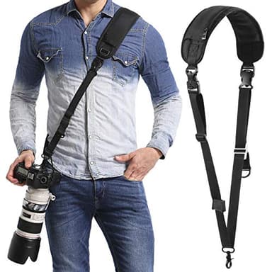 Waka Rapid Camera Neck Strap with Quick Release and Safety Tether, Adjustable Shoulder Sling Strap for Nikon Canon Sony Olympus DSLR - Black