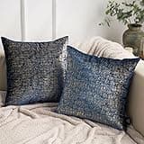Phantoscope Pack of 2 Sparkling Velvet Geometric-Pattern Throw Decorative Pillow Cover Soft Gold Glitter Square Cushion Cover Pillowcase for Couch Bed and Chair, Navy Blue, 18 x 18 inches, 45 x 45 cm