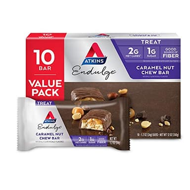 Atkins Endulge Caramel Nut Chew Bar, Low Sugar Snack, Dessert Bar, High Fiber Bar 1g Sugar, 10 Count