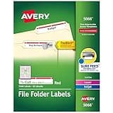 Avery TrueBlock File Folder Labels, 2/3" x 3-7/16", 1,500 Printable Labels, White/Red, Permanent (5066)