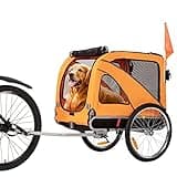 Sepnine & Leonpets Dog Cart of 2 in 1 Large Pet Dog Bike Trailer Bicycle Trailer and Jogger, Foldable Frame with Hand Lock Brakes and Universal Bicycle Coupler (Orange)