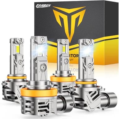 FAHREN 2026 Upgraded H11/H9/H8 9005/HB3 light Bulbs combo,120,000LM 1500% Brighter 6500K with Cooling Fan H11 9005 Light Kits, 1.1 Mini Size H9 Bulb, CANBUS Ready Plug And Play, Pack of 4
