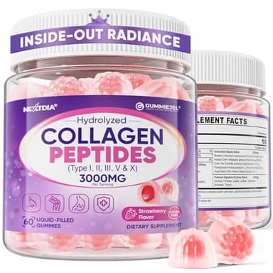 Collagen Gummies for Women & Men 3000mg, Hydrolyzed Collagen Peptides with Antioxidant Blend & Digestive Enzymes, Multi Collagen (Type I,II,III,V,X) for Anti-Aging, Hair, Skin, Nails, Sugar Free,60Cts