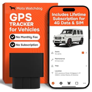 GPS Tracker for Vehicles, No Subscription with Real-Time Location, Mileage Tracking, Speeding Monitoring, Route History, Geofence, OBD, for Fleets & Families, USA, Moto Watchdog