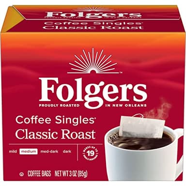 Folgers Coffee Singles Classic Roast Medium Roast Coffee, 19 Count (Pack of 1)