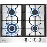 GASLAND 24 Inch Gas Cooktop 4 Burners GH60SFA Built-in Propane Stainless Steel Stove Top with Thermocouple Protection, LPG/NG Convertible Dual Fuel Natural Gas Hob, Stainless Steel