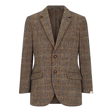 Walker and Hawkes Harris Tweed Blakemore Blazer for Men - Hand-Woven Wool Tweed Jacket with Polyester Lining, Regular Fit, Clinton Brown - 46
