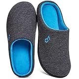 VeraCosy Men's Two-Tone Memory Foam House Slippers Indoor Outdoor Durable Rubber Sole (Grey,10.5 US)