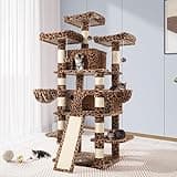 Allewie 68 Inches Cat Tree/House and Towers for Big Feline/Scratching Post/Multi-Level Large Kitty Climbing Tree with Condo/Leopard Print