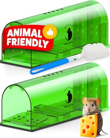Motel Mouse Humane No Kill Live Catch and Release Mouse Traps, Reusable with Cleaning Brush - 2 Pack