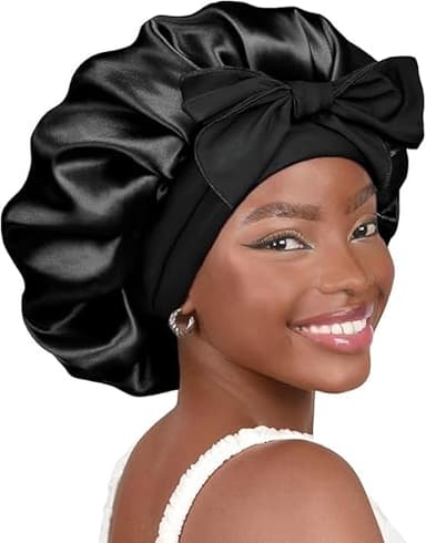 YANIBEST Adjustable Satin Bonnet for Sleeping Women Double Layer Hair Wrap Reduce Friction Prevent Frizz Natural Curly Hair, Black