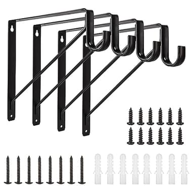 KOVOSCH 4 Pack Heavy Duty Closet Shelf & Rod Brackets, Wall Mounted Closet Shelf Brackets, 11 x 11 Inch Closet Shelf Brackets with Rod Support, Black