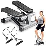 Sunny Health & Fitness Mini Steppers for Exercise at Home, Stair Step Workout Machine with Resistance Bands, Full Body Cardio Equipment with Digital Monitor - No. 012 -S
