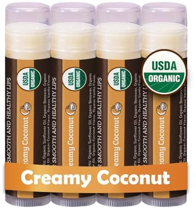 Earth's Daughter USDA Organic Lip Balm 4-Pack Creamy Coconut Flavor - Beeswax, Coconut Oil, Vitamin E - Best Lip Repair Chapstick for Dry Cracked Lips