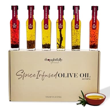 Thoughtfully Gourmet, Spice Infused Olive Oil Gift Set, Premium Extra-Virgin Olive Oil from Spain, Flavors Include Chili, Rosemary, Lemon, Spicy Garlic, Herbes de Provence and Tuscan, Set of 6