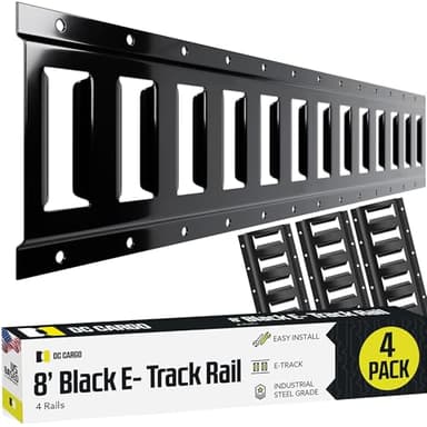 DC Cargo Mall E Track Tie Down Rail Kit 8' (4 Pack) for Garages, Vans, Trailers, Motorcycle Tie Downs, ATV Mountings - Powder-Coat Black - Secure Cargo & Heavy Loads Up to 2,000 lbs
