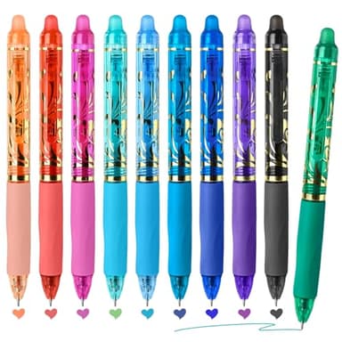 Temiary 10 Pcs Retractable Erasable Gel Pens, Fine Point 0.5 mm, Assorted Color Inks in Pen, Smooth Writing, Make Mistakes Disappear for Writing and Crossword Puzzle (Multicolor)