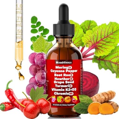 Cayenne Pepper Drops, Liquid Organic Cayenne Pepper, Cayenne Health Supplements, with Beet Root, Moringa, Hawthorn Berry, Grape Seed, Turmeric, Ginseng & Vitamin K2 D3-Vegan, Plant-Based, 2oz