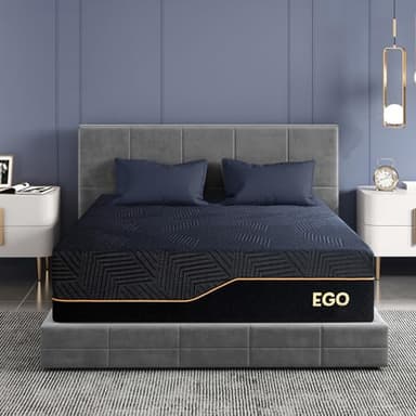 EGOHOME 14 Inch King Size Memory Foam Mattress for Back Pain, Cooling Copper Gel Bed in a Box, Foam Made in USA, CertiPUR-US Certified, Therapeutic Medium Firm, 76x80x14 Black