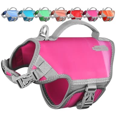 VIVAGLORY Neoprene Dog Life Vest, Dog Life Jacket for Swimming & Boating, Lightweight & Buoyancy for Puppy Doggy, Swimming Vest with Handle, XS, Raspberry Pink