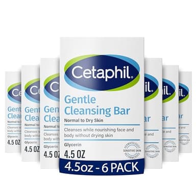 Cetaphil Gentle Cleansing Bar, 4.5 oz Bar (Pack of 6), Nourishing Cleanser Bar For Dry, Sensitive Skin, Non-Comedogenic, (Packaging May Vary)