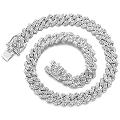 JUNVirtuous Cuban Link Chain Mens Necklace Iced Out Miami Cuban Necklace Silver/Gold Chain Bling Diamond Hip Hop Jewelry Chains for Men Women Boy 16/18/20/24 IN