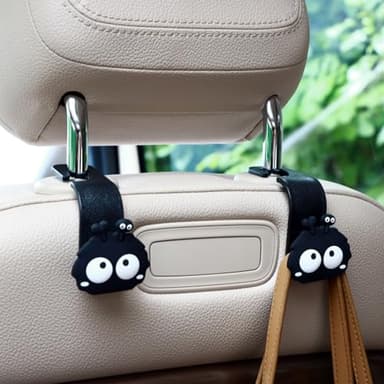MaPctSy Car Seat Headrest Hook Soot Sprite Plush Auto Hooks for Purses and Bags, Cute Car Accessories, Universal Vehicle Storage Organizer, 2pcs (Sprite-Ear)