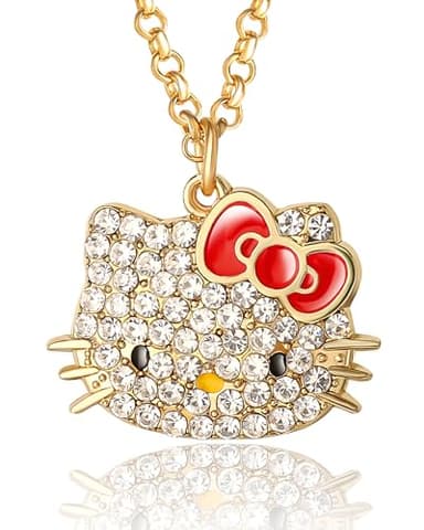 SALLY ROSE Hello Kitty Necklace for Women with Pave Crystals, 16"+3" Gold Plated and Enamel Sanrio Pendant Necklace Official License
