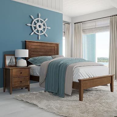 Grain Wood Furniture Greenport Solid Wood Platform Bed, Twin Size, Brushed Walnut
