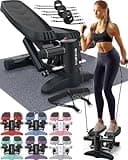 Nordic Lifting Mini Stepper & Stair Climber Machine - w/Resistance Bands Set & Non-Slip Foot Pads - Durable Construction with 330 LBS Weight Capacity - LCD Monitor - Black