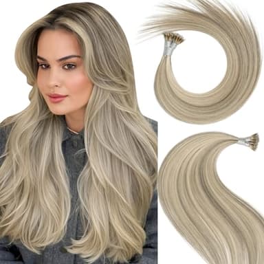 MioYio Nano Hair Extensions Human Hair 1660#-Grey Brown Mixed High Gloss Gold 20inch 40G/40S/Pack Nano Bead Hair Extensions Human Hair Nano Ring Hair Long Straight For Women