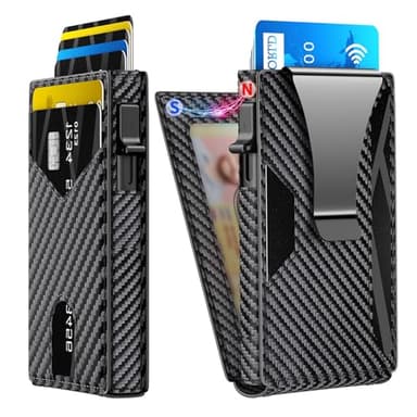 KISUEDZP Wallet for Men Aluminum RFID Blocking -Metal Smart Pop-Up Credit Card Holder with 2 ID Windows, Holds 8-10 Cards,Bifold Security Front Pocket Wallet & Money Clip,Men's accessories(Carbon)