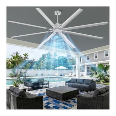Esxnaeplzx 96 Inch Silver Industrial Ceiling Fan, Extra Large HVLS Commercial Big Assed Shop Ceiling Fan with 8 Aluminum Blades, DC Motor, Remote Control for Garage, Warehouse, Gym