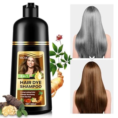 Instant Hair Dye Coffee, 500ml Color Shampoo for Gray Coverage - Nature Herbal 3 in 1 for Men and Women, Long Lasting 16.9 Fl Oz