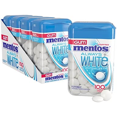 Mentos Always White Sugar-Free Chewing Gum with Xylitol, Peppermint Flavor, Easter Basket Essentials Stuffers for Kids and Adults, 100 Pieces Each (4-Pack)