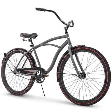 Huffy Fairmont 26" Cruiser Bike Mens, Matte Gray Frame, Comfort Padded Saddle, Ergonomic Design, Anti-Spray Fenders, Quick Connect Build